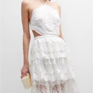Farm Rio White Richilier Cotton Halter Neck Tiered Midi Dress - NWT!
